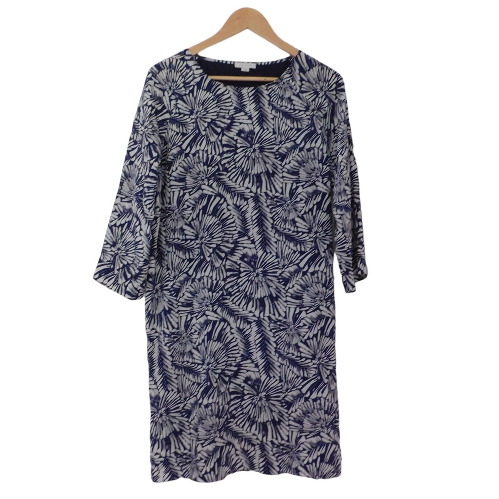 Garnett‎ Hill Womens Size 10 Floral Silk Sheath Dress 3/4 Sleeves Lined Blue